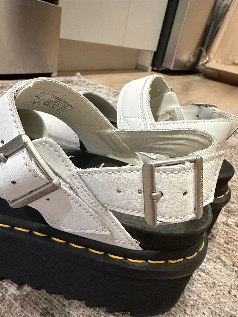 Dr. Martens White Platform Sandal with Black Sole